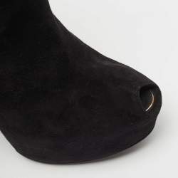 Pre Owned Louis Vuitton Black Suede Tassel Peep Toe Ankle Booties Size 38 