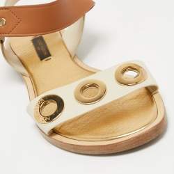 Louis Vuitton Cream/Brown Leather Slingback Flat Sandals Size 37