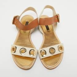 Louis Vuitton Cream/Brown Leather Slingback Flat Sandals Size 37