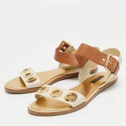 Louis Vuitton Cream/Brown Leather Slingback Flat Sandals Size 37
