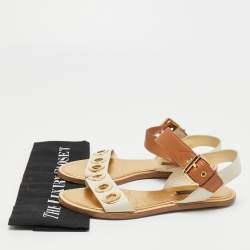 Louis Vuitton Cream/Brown Leather Slingback Flat Sandals Size 37