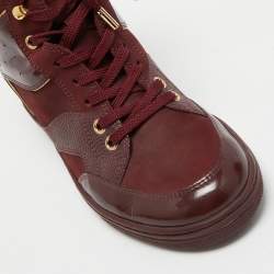 Louis Vuitton Burgundy Leather and Embossed Monogram Suede Millenium High Top Sneakers Size 37.5