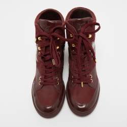 Louis Vuitton Burgundy Leather and Embossed Monogram Suede Millenium High Top Sneakers Size 37.5