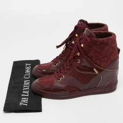 Louis Vuitton Burgundy Leather and Embossed Monogram Suede Millenium High Top Sneakers Size 37.5