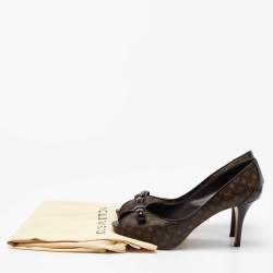 Louis Vuitton Brown Monogram Canvas and Patent Leather Bow Peep Toe Pumps Size 39