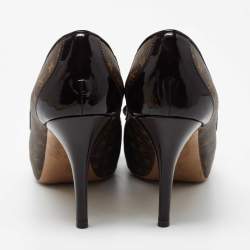 Louis Vuitton Brown Monogram Canvas and Patent Leather Bow Peep Toe Pumps Size 39