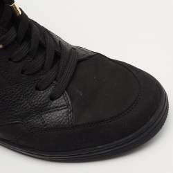 Pre Owned Louis Vuitton Black Leather and Embossed Monogram Suede Millenium Wedge Sneakers Size 37.5