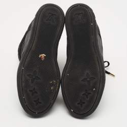 Pre Owned Louis Vuitton Black Leather and Embossed Monogram Suede Millenium Wedge Sneakers Size 37.5