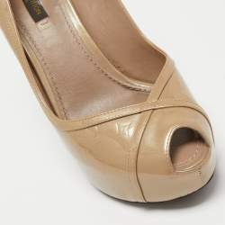 مملوكة مسبقًا Louis Vuitton Beige Monogram Vernis Leather Tamara Slingback Pumps Size 37.5