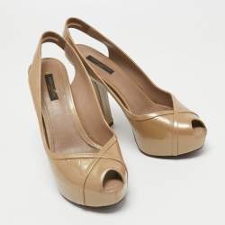 مملوكة مسبقًا Louis Vuitton Beige Monogram Vernis Leather Tamara Slingback Pumps Size 37.5