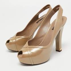 مملوكة مسبقًا Louis Vuitton Beige Monogram Vernis Leather Tamara Slingback Pumps Size 37.5