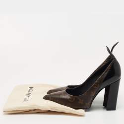 Pre Owned Louis Vuitton Black Leather and Monogram Canvas Rodeo Queen Pumps Size 37.5