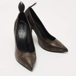Pre Owned Louis Vuitton Black Leather and Monogram Canvas Rodeo Queen Pumps Size 37.5