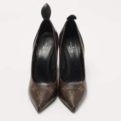 Pre Owned Louis Vuitton Black Leather and Monogram Canvas Rodeo Queen Pumps Size 37.5