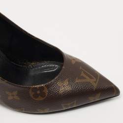 Pre Owned Louis Vuitton Black Leather and Monogram Canvas Rodeo Queen Pumps Size 37.5