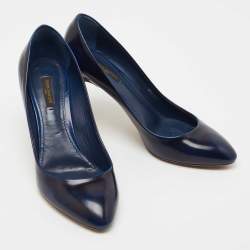 Pre Owned Louis Vuitton Navy Blue Leather Pumps Size 39.5