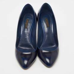 Pre Owned Louis Vuitton Navy Blue Leather Pumps Size 39.5