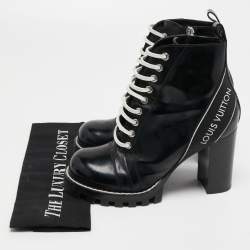 Pre Owned Louis Vuitton Black leather Star Trail Ankle Boots Size 38.5