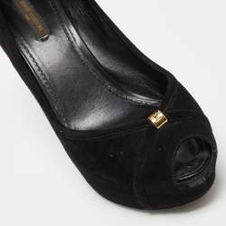 Pre Owned Louis Vuitton Black Suede Peep Toe Pumps Size 39