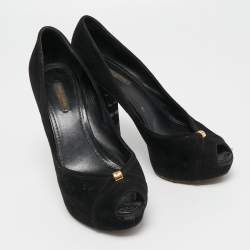 Pre Owned Louis Vuitton Black Suede Peep Toe Pumps Size 39