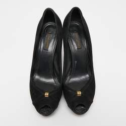 Pre Owned Louis Vuitton Black Suede Peep Toe Pumps Size 39
