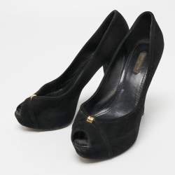 Pre Owned Louis Vuitton Black Suede Peep Toe Pumps Size 39