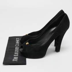 Pre Owned Louis Vuitton Black Suede Peep Toe Pumps Size 39