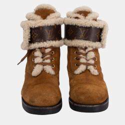 Louis Vuitton Brown Suede/Shearling Ranger Wonderland Combat Boots 38.5