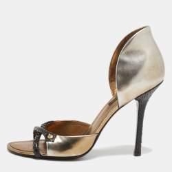 Louis Vuitton Metallic/Black Leather Open Toe Sandals Size 37