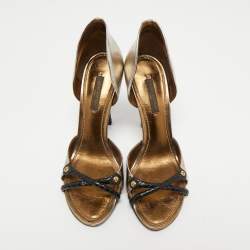 Louis Vuitton Metallic/Black Leather Open Toe Sandals Size 37
