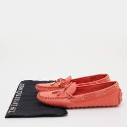 Pre Owned Louis Vuitton Orange Epi Leather Bow Slip On Loafers Size 37