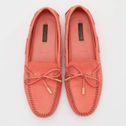 Pre Owned Louis Vuitton Orange Epi Leather Bow Slip On Loafers Size 37