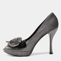 Louis Vuitton Dark Olive Satin Athen Open Toe Pumps Size 39 at 1stDibs