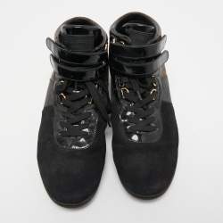 Louis Vuitton Black/Brown Suede, Patent Leather and Monogram Canvas Move Up Sneakers Size 38