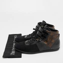 Louis Vuitton Black/Brown Suede, Patent Leather and Monogram Canvas Move Up Sneakers Size 38