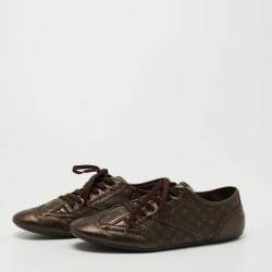 Louis Vuitton Metallic Brown Leather and Monogram Canvas Low Top Sneakers Size 40