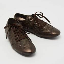 Louis Vuitton Metallic Brown Leather and Monogram Canvas Low Top Sneakers Size 40