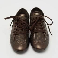 Louis Vuitton Metallic Brown Leather and Monogram Canvas Low Top Sneakers Size 40