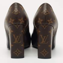 Pre Owned Louis Vuitton Black/Brown Leather and Monogram Canvas Matchmake Pumps Size 36
