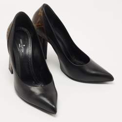 Pre Owned Louis Vuitton Black/Brown Leather and Monogram Canvas Matchmake Pumps Size 36