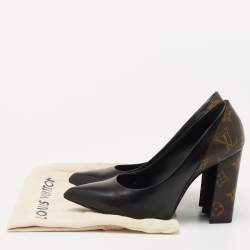 Pre Owned Louis Vuitton Black/Brown Leather and Monogram Canvas Matchmake Pumps Size 36