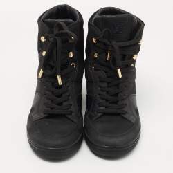 Louis Vuitton Black Leather and Nubuck Wedge Sneakers Size 35 