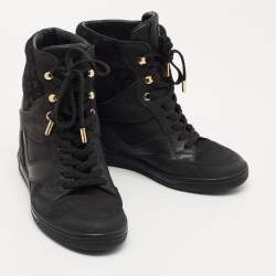 Louis Vuitton Black Leather and Nubuck Wedge Sneakers Size 35 