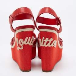 Louis Vuitton Red Leather  Platform Ankle Strap Sandals Size 36
