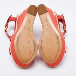 Louis Vuitton Red Leather  Platform Ankle Strap Sandals Size 36