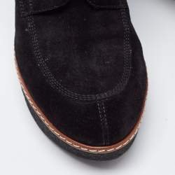 Pre Owned Louis Vuitton Black Suede Monogram Wedges Ankle Boots Size 40.5