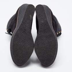 Pre Owned Louis Vuitton Black Suede Monogram Wedges Ankle Boots Size 40.5