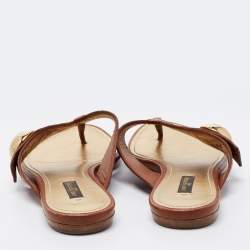 Louis Vuitton Brown Leather Studded Thong Flats Size 38