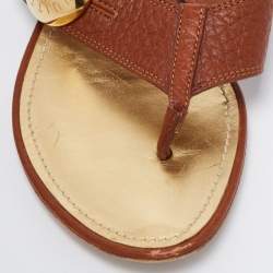 Louis Vuitton Brown Leather Studded Thong Flats Size 38