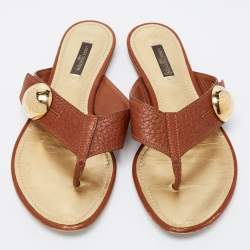 Louis Vuitton Brown Leather Studded Thong Flats Size 38